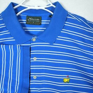 Masters Collection Mens Size XL Blue White Striped Masters Golf Logo Polo Shirt